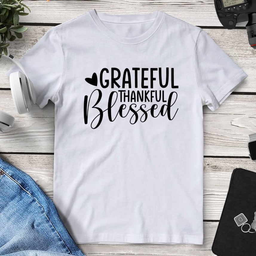 Grateful Thankful Blessed Tee. Shop Shirts & Tops on Mounteen. Worldwide shipping available.