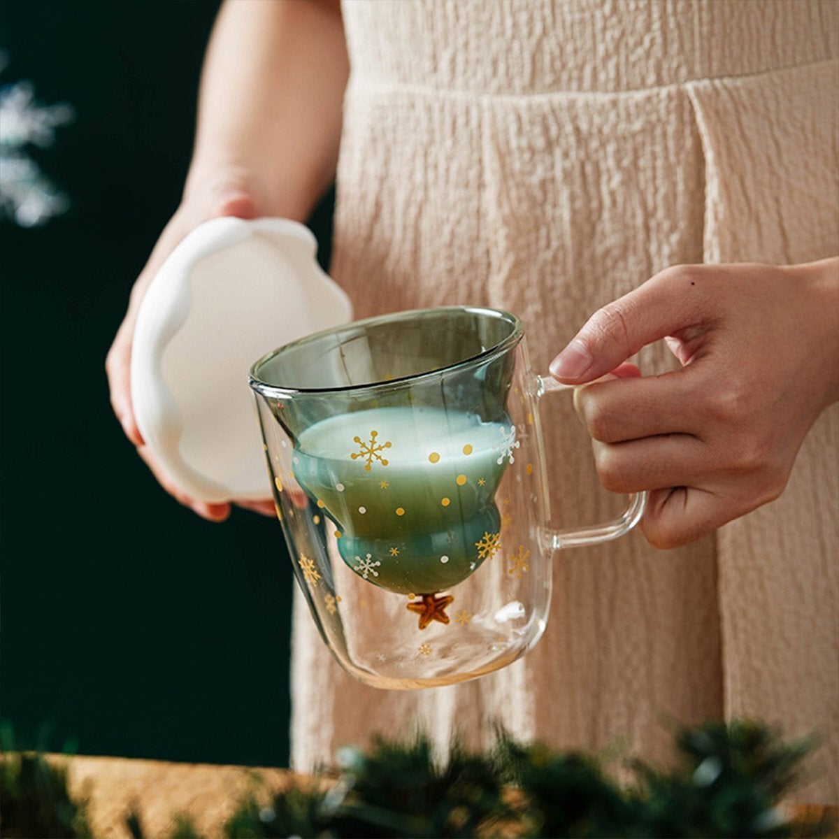 Christmas Tree Insulated Glass Coffee Mug - Mounteen. Worldwide shipping available.