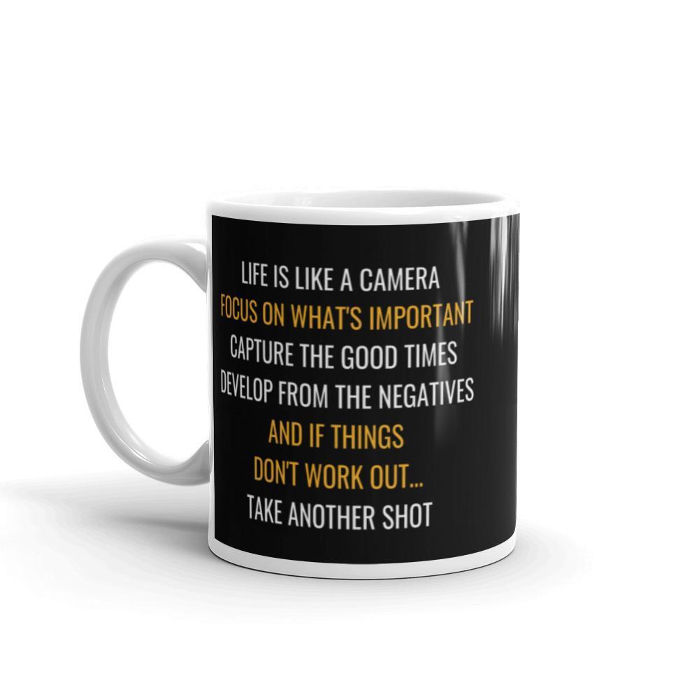 Life Is Like A Camera - 11oz Black Mug - Mounteen. Worldwide shipping available.