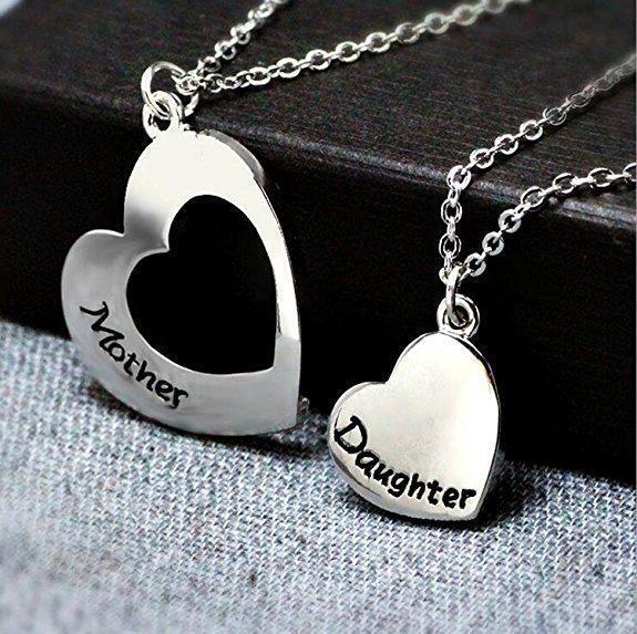 Mother Daughter Necklace Set of 2 Matching Heart Mom and Me Jewelry - Mounteen. Worldwide shipping available.