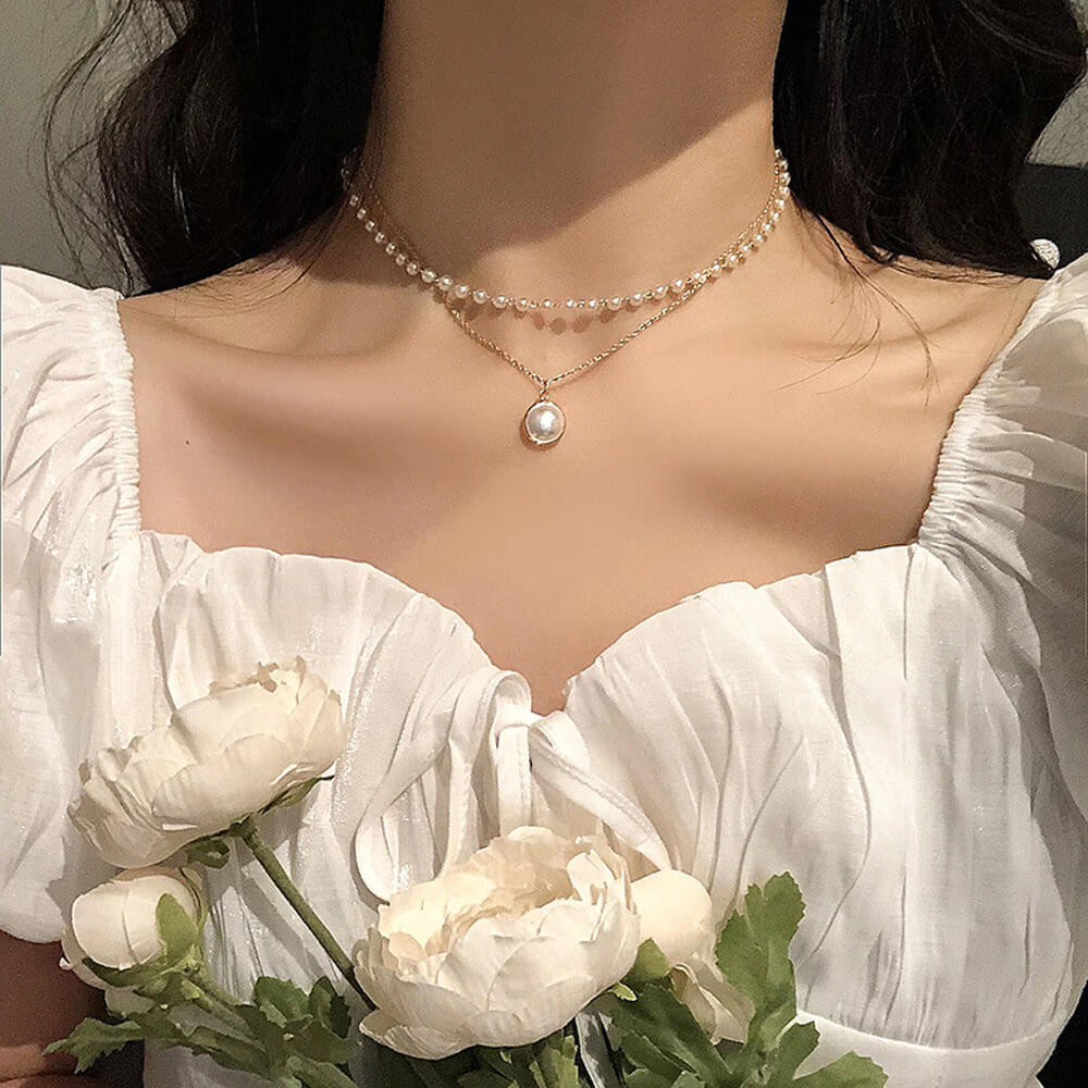 Pearl Layered Double Choker Necklace. Shop Jewelry on Mounteen. Worldwide shipping available.