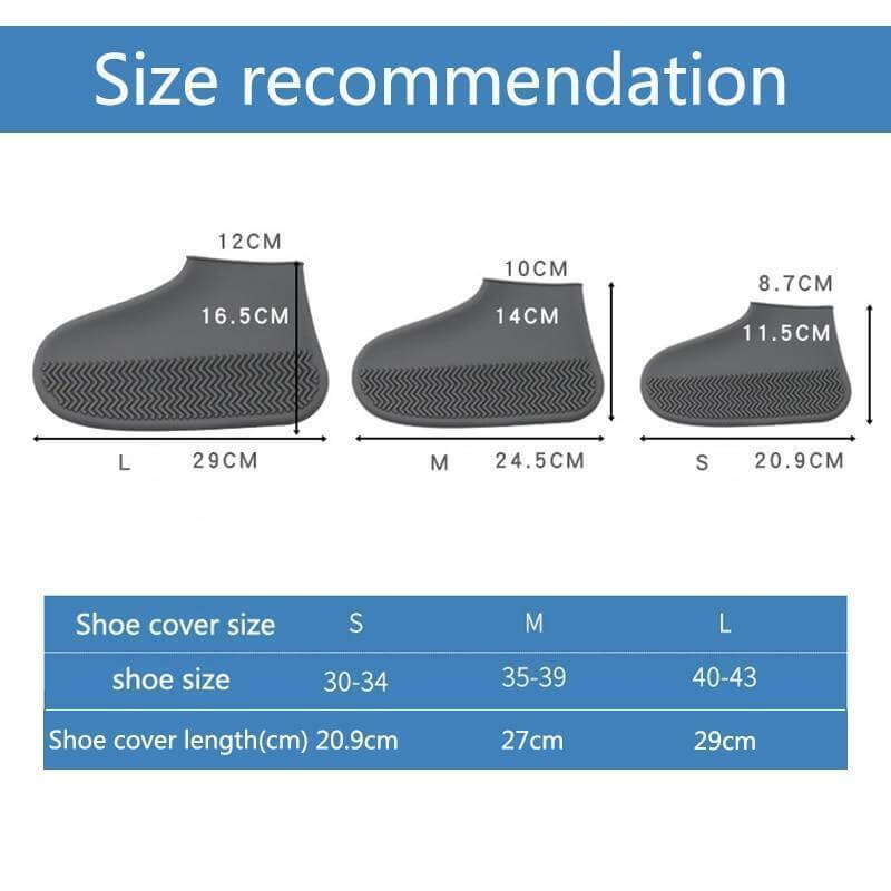 Silicone Waterproof Shoe Covers - Size chart. Shop Shoe Covers on Mounteen. Worldwide shipping available.