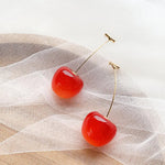 Single Cherry Drop Dangle Earrings in Bright Red Cherry - Mounteen