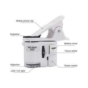 Universal Clip Microscope 60X UV Light. Shop Mobile Phone Camera Accessories on Mounteen. Worldwide shipping available.