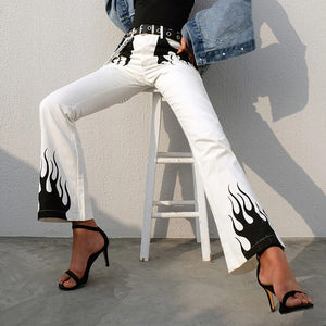 White and Black Flame Jeans. Shop Pants on Mounteen. Worldwide shipping available.