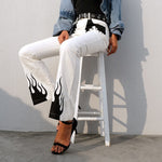 White and Black Flame Jeans. Shop Pants on Mounteen. Worldwide shipping available.