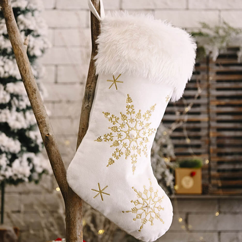 White Faux Fur Christmas Stocking. Shop Holiday Stockings on Mounteen. Worldwide shipping available.