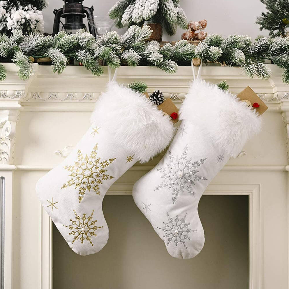 White Faux Fur Christmas Stocking. Shop Holiday Stockings on Mounteen. Worldwide shipping available.