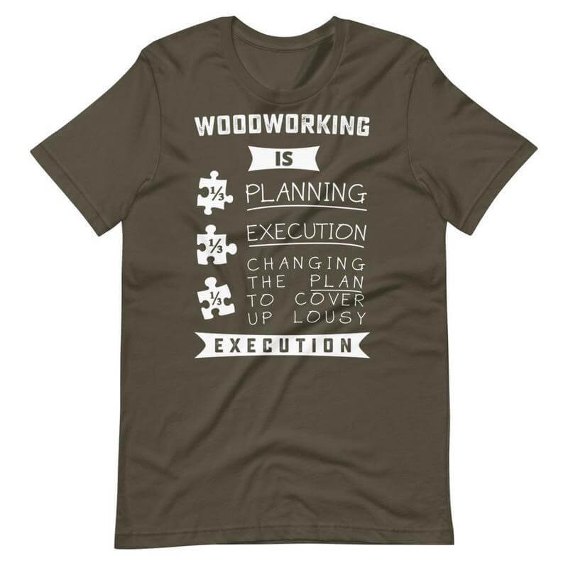 Woodworking Is Planning And Execution T-Shirt. Shop Shirts & Tops on Mounteen. Worldwide shipping available.